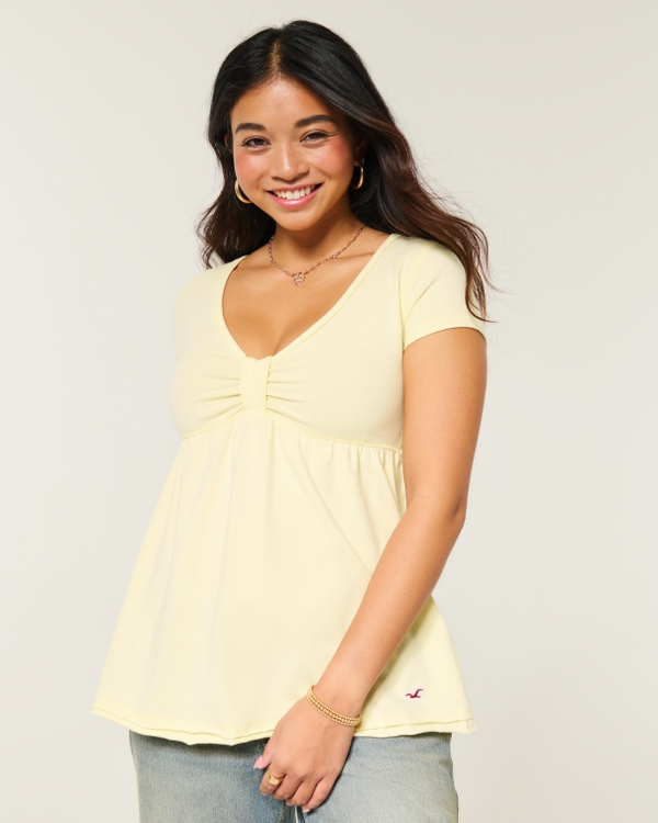 Easy Short-Sleeve Babydoll Top, Butter Yellow view 1