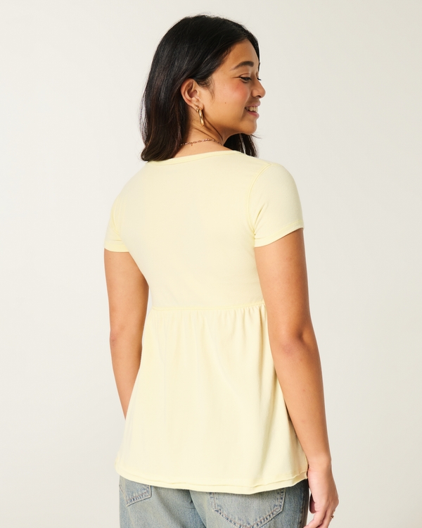 Easy Short-Sleeve Babydoll Top, Butter Yellow view 2