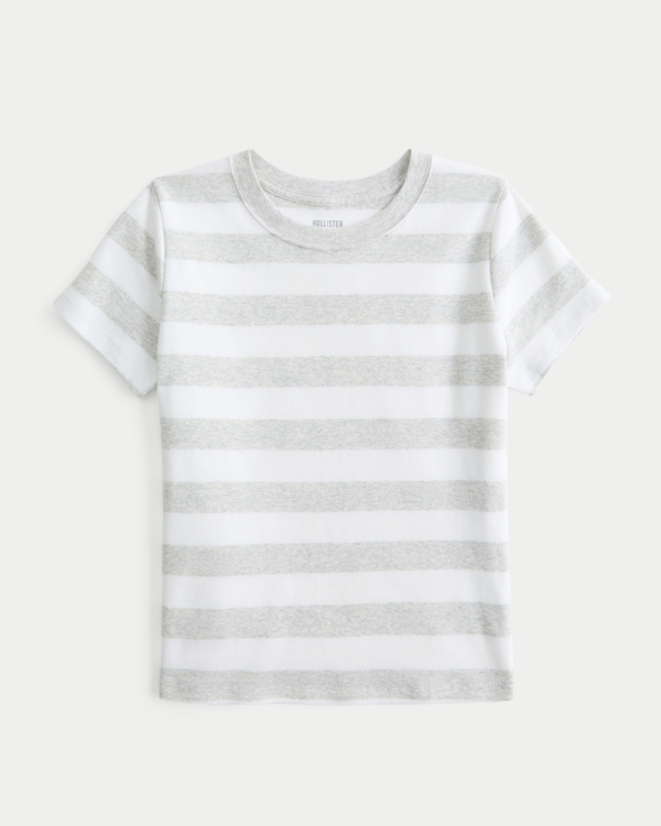 100% Cotton Crew Baby Tee, Light Grey Stripe view 1