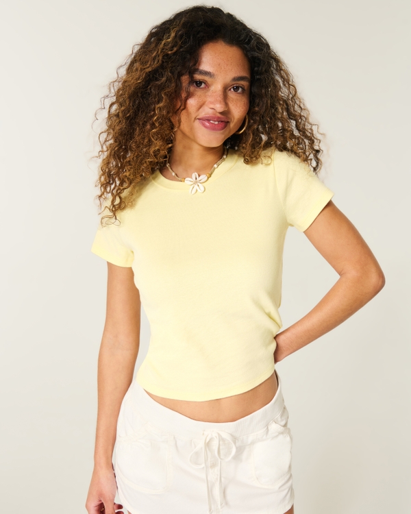 100% Cotton Crew Baby Tee, Pale Yellow view 1