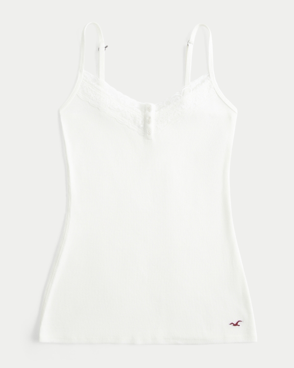 Lace Trim Henley Cami, Cloud White view 1