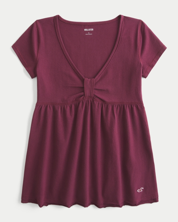 Easy Short-Sleeve Babydoll Top, Mulberry view 1