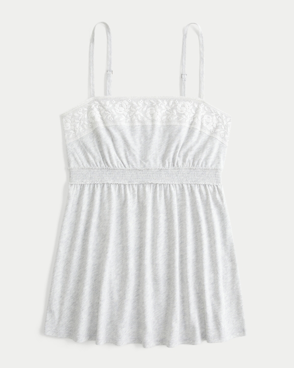 Easy Lace Trim Babydoll Top, Light Heather Grey view 1