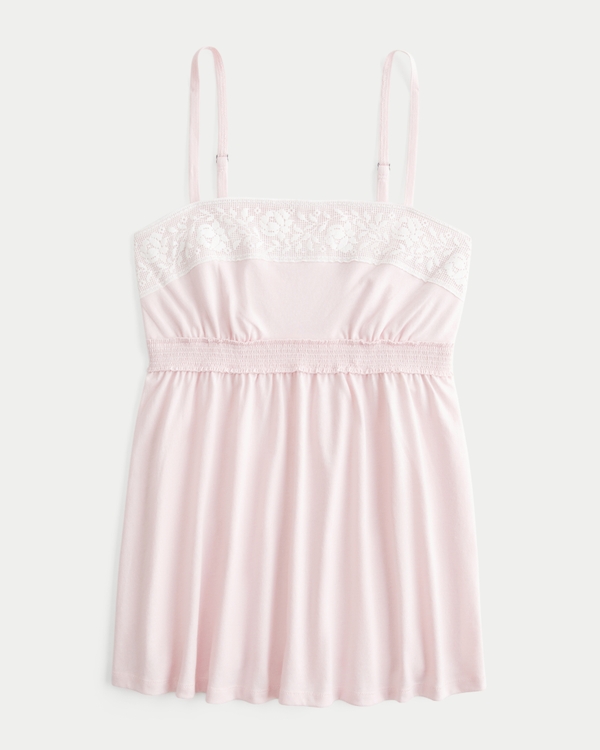 Easy Lace Trim Babydoll Top, Light Pink view 1