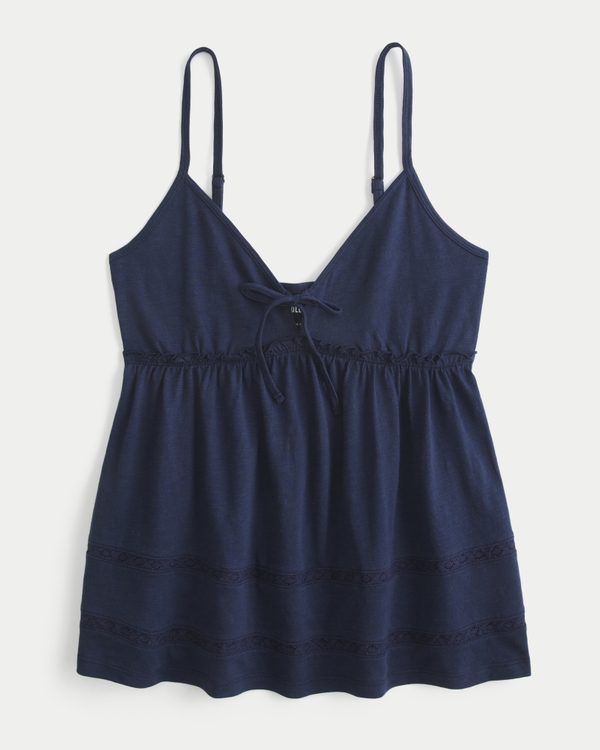 Tie-Front Babydoll Top, Navy view 1