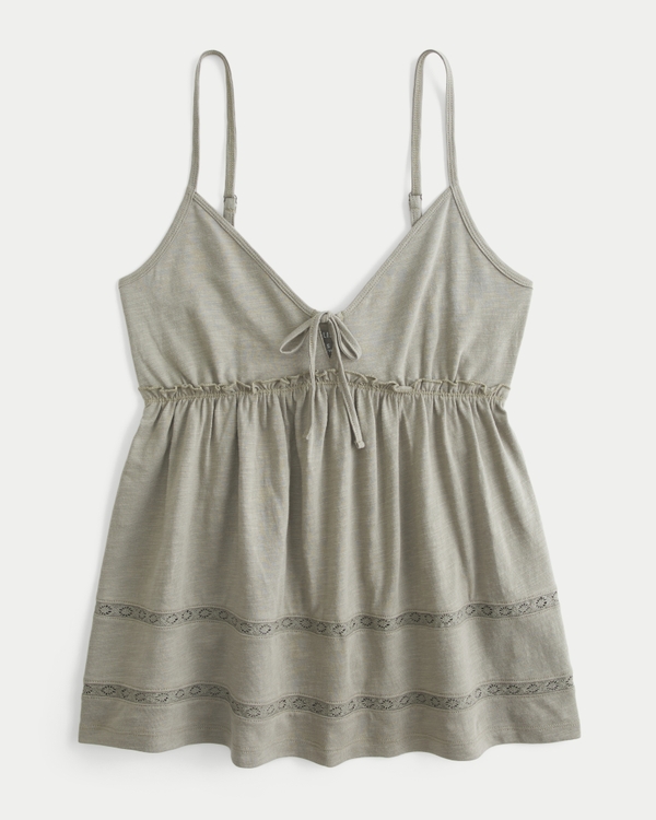 Tie-Front Babydoll Top, Olive view 1