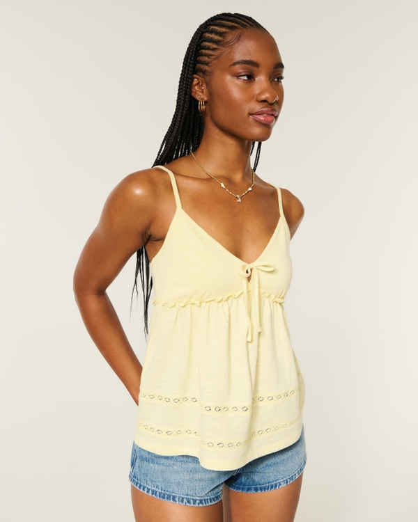 Tie-Front Babydoll Top, Butter Yellow view 1