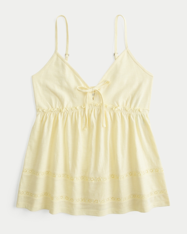 Tie-Front Babydoll Top, Butter Yellow view 1