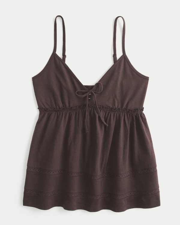 Easy Tie Front Babydoll Top, Brown view 1