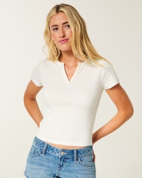 Women's Cotton Notch-Neck Henley T-Shirt | Women's Tops