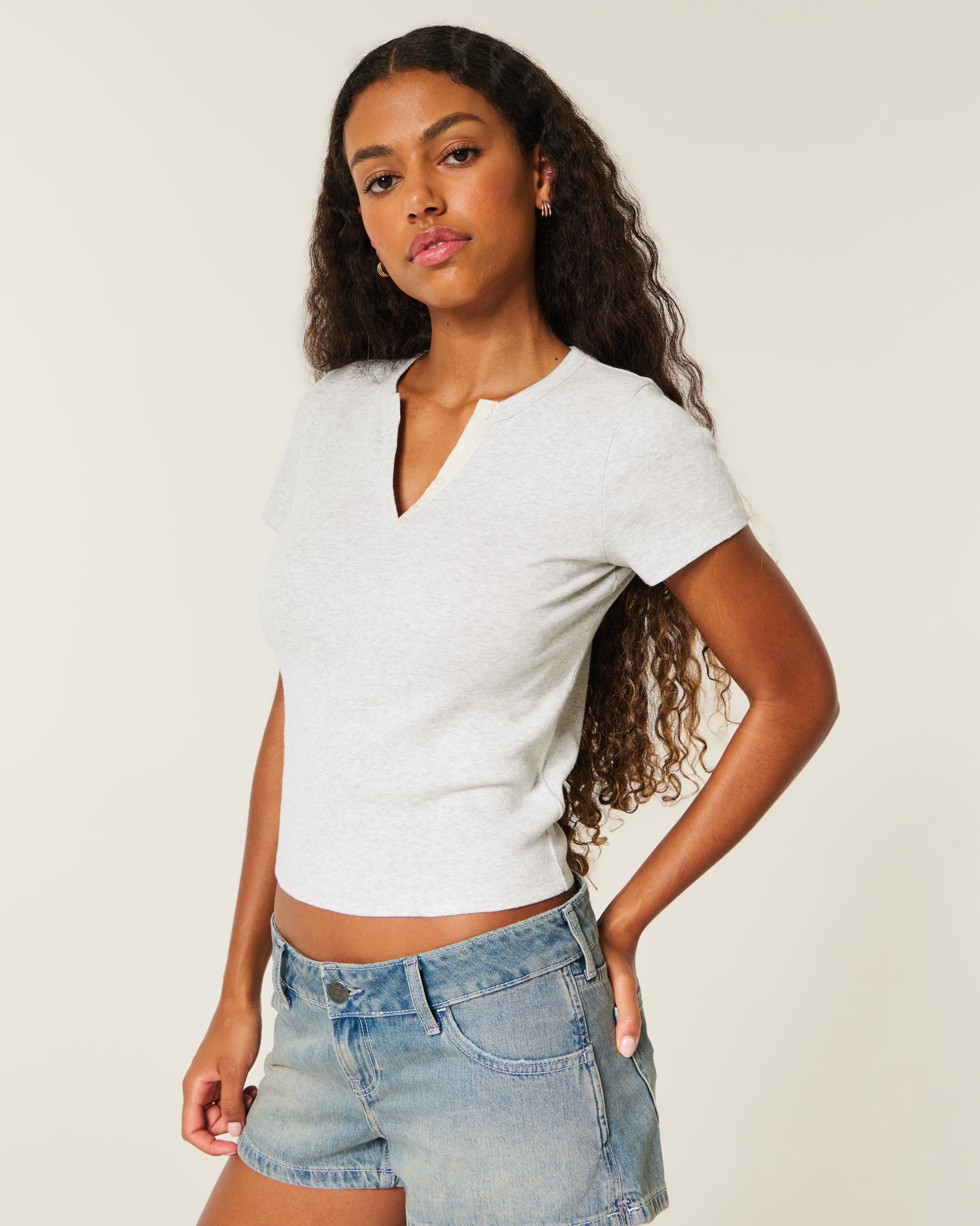 Cotton Notch-Neck Henley T-Shirt