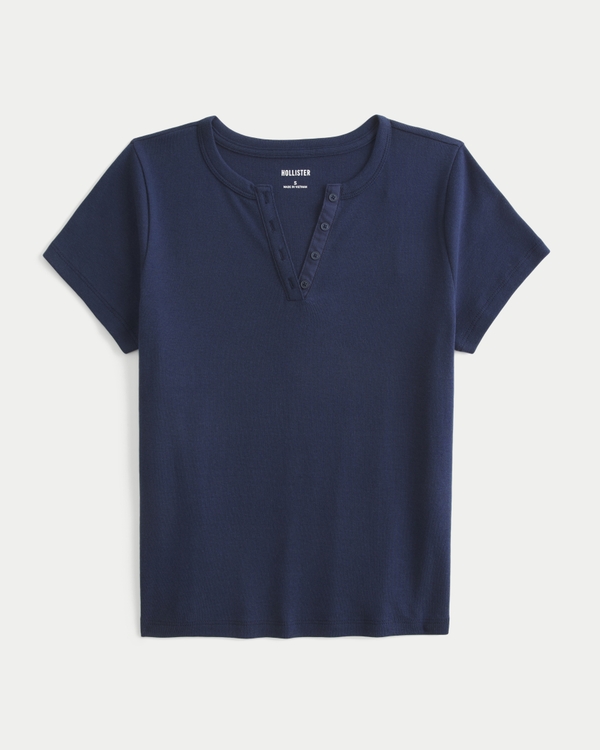 Women's Cotton Notch-Neck Henley T-Shirt | Women's Current