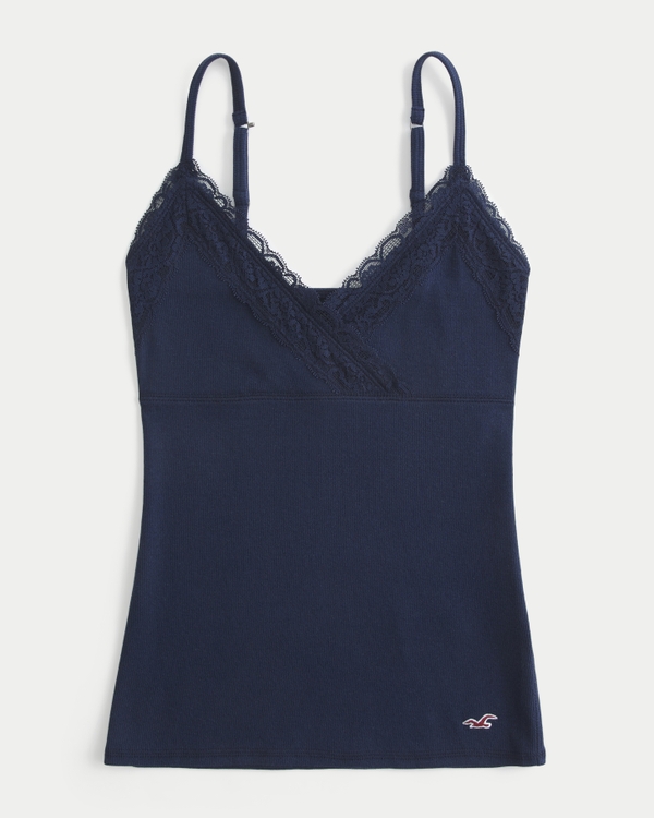 Wrap Lace Trim Layering Cami, Navy view 1