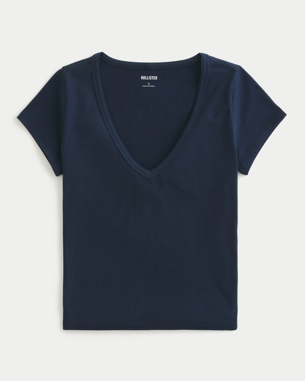 Hollister アクアブルー Vネック長袖Tシャツ 海外ガール　ピチt Women's V-Neck Baby Tee | Women's Current Rotation | HollisterCo.com