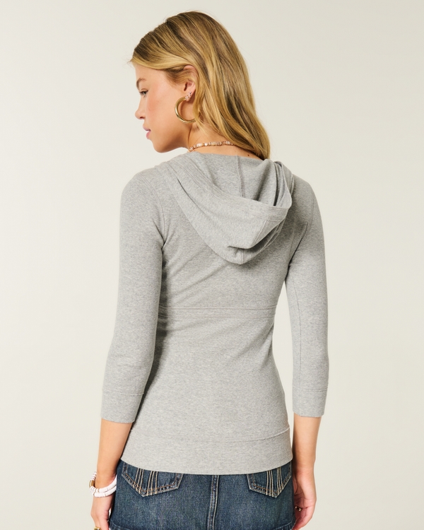 Three-Quarter Sleeve Hooded Icon T-Shirt, Light Heather Grey view 2
