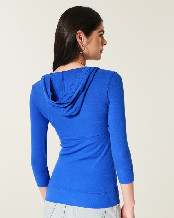 Three-Quarter Sleeve Hooded Icon T-Shirt, Cobalt view 2