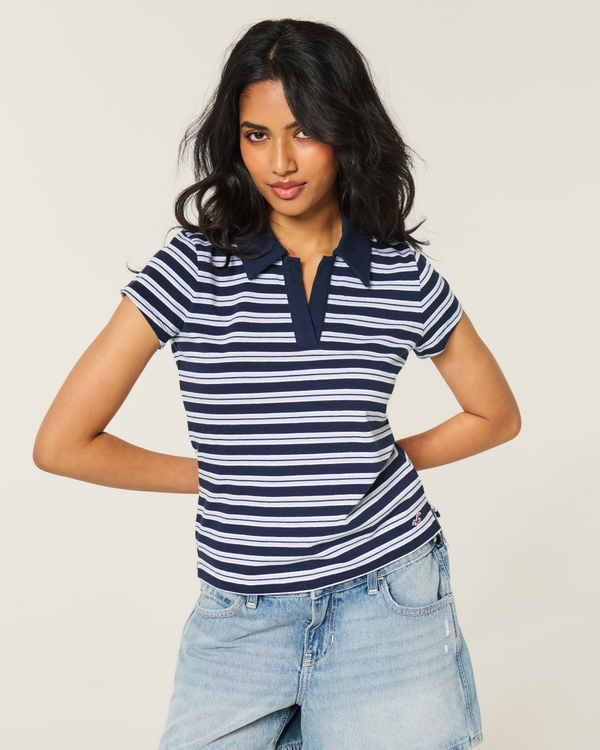 Buttonless Icon Polo, Navy Stripe view 1