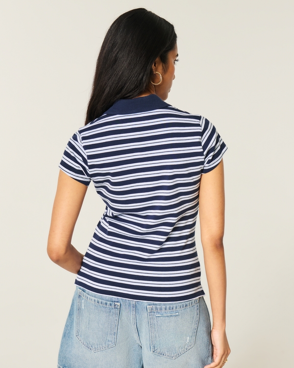 Buttonless Icon Polo, Navy Stripe view 2