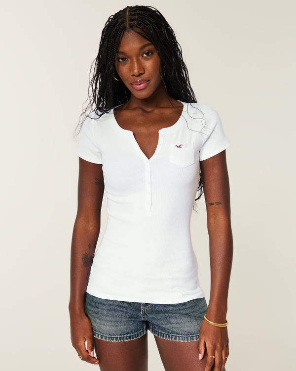 Short-Sleeve Pocket Henley, White view 1