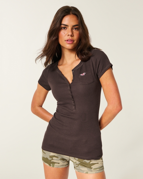 Short-Sleeve Pocket Henley, Brown view 1