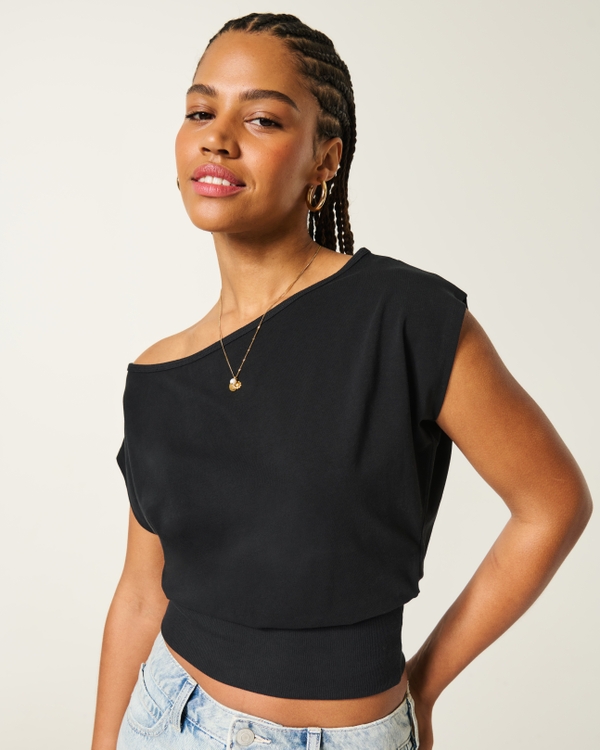 Off-the-Shoulder Banded Top, Black view 1