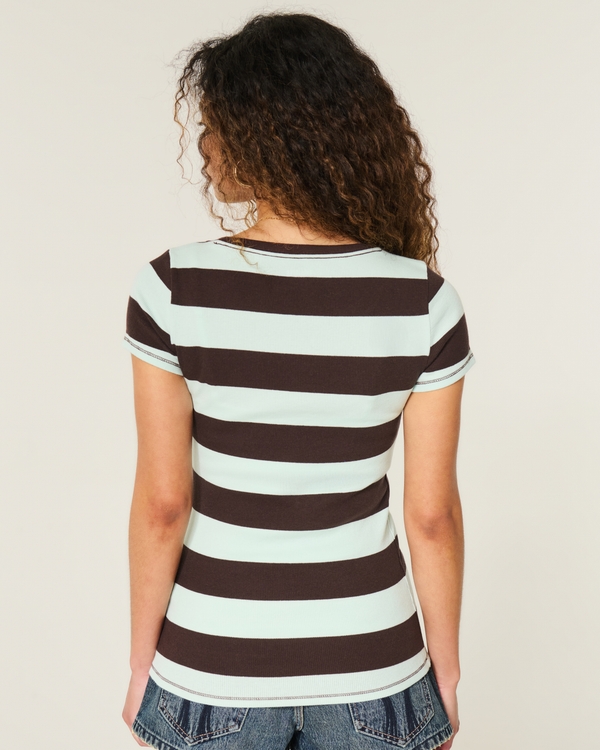 Short-Sleeve Icon Henley, Brown Stripe view 2