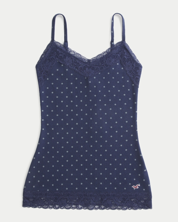 Lace Trim Layering Cami, Navy Dot view 1