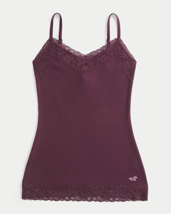 Lace Trim Layering Cami, Burgundy view 1
