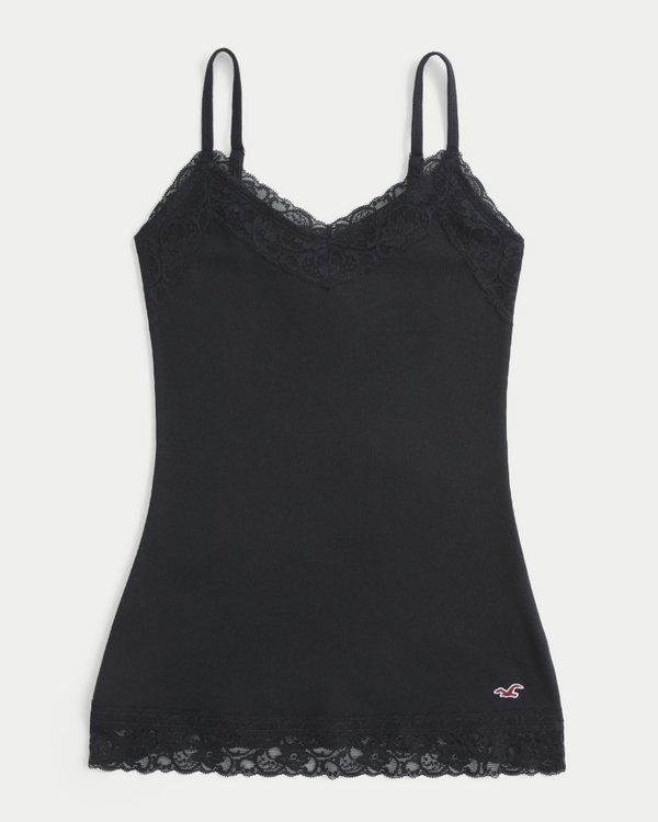 Lace Trim Layering Cami, Black view 1
