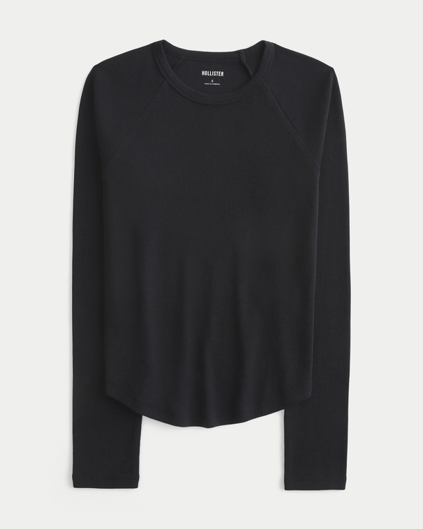Long-Sleeve Raglan Crew T-Shirt, Black view 1