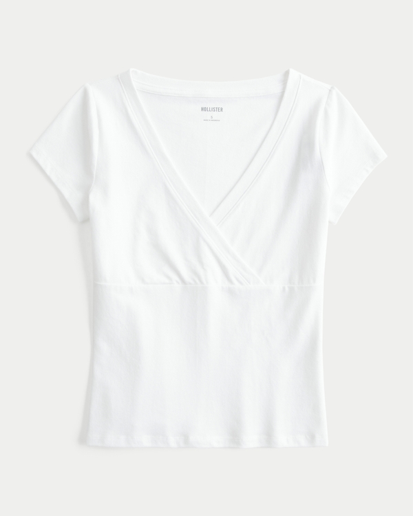 Wrap V-Neck Baby Tee, White view 1