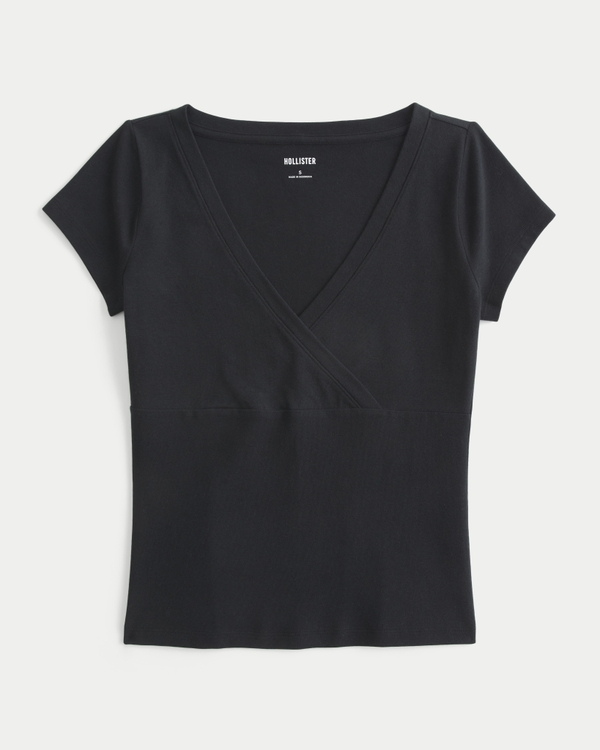 Wrap V-Neck Baby Tee, Black view 1