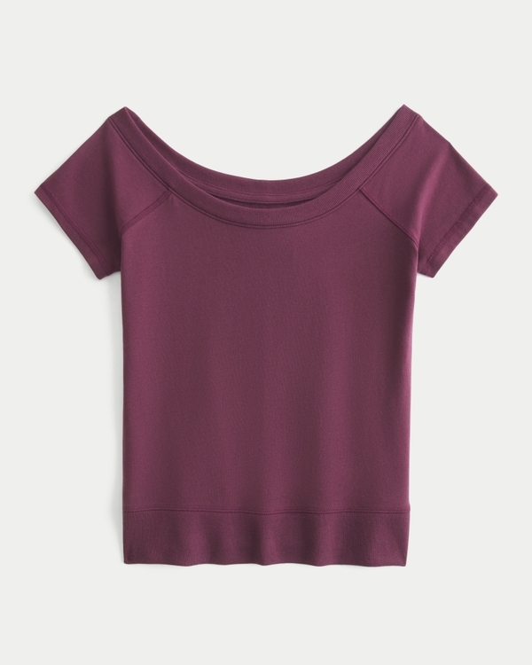 Banded Scoop T-Shirt, Burgundy view 1