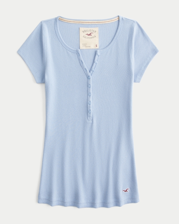 Short-Sleeve Rib Henley, Light Blue view 1