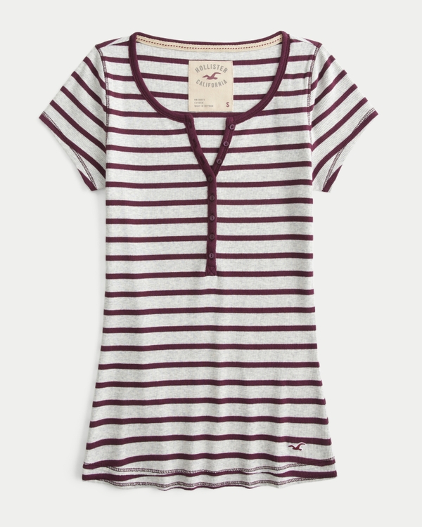 Short-Sleeve Rib Henley, Burgundy Stripe view 1