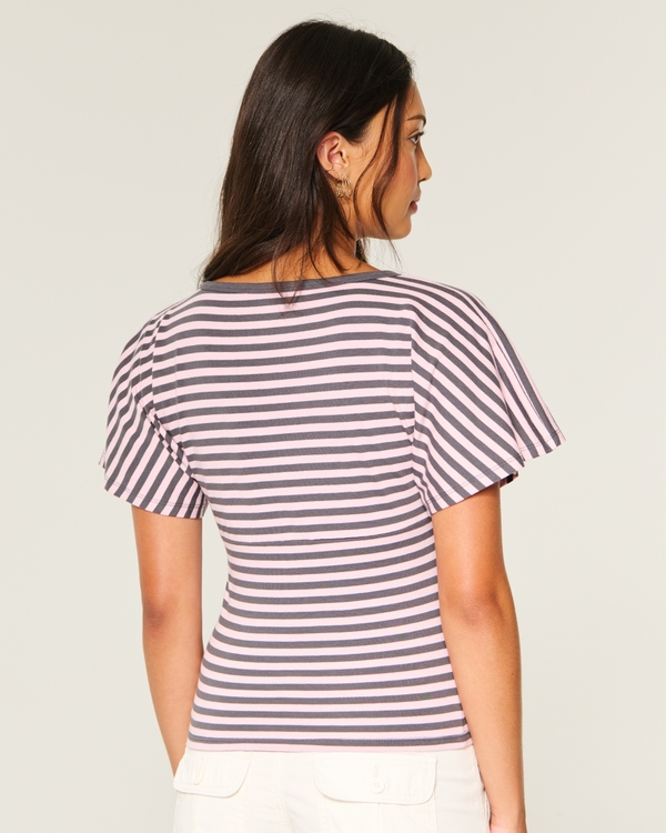 Wrap V-Neck Top, Light Pink Stripe view 2