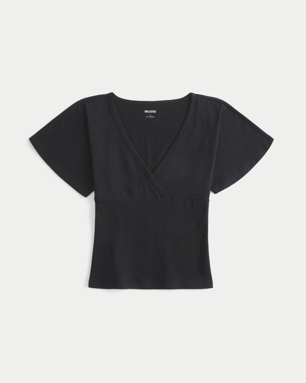 Wrap V-Neck Top, Black view 1