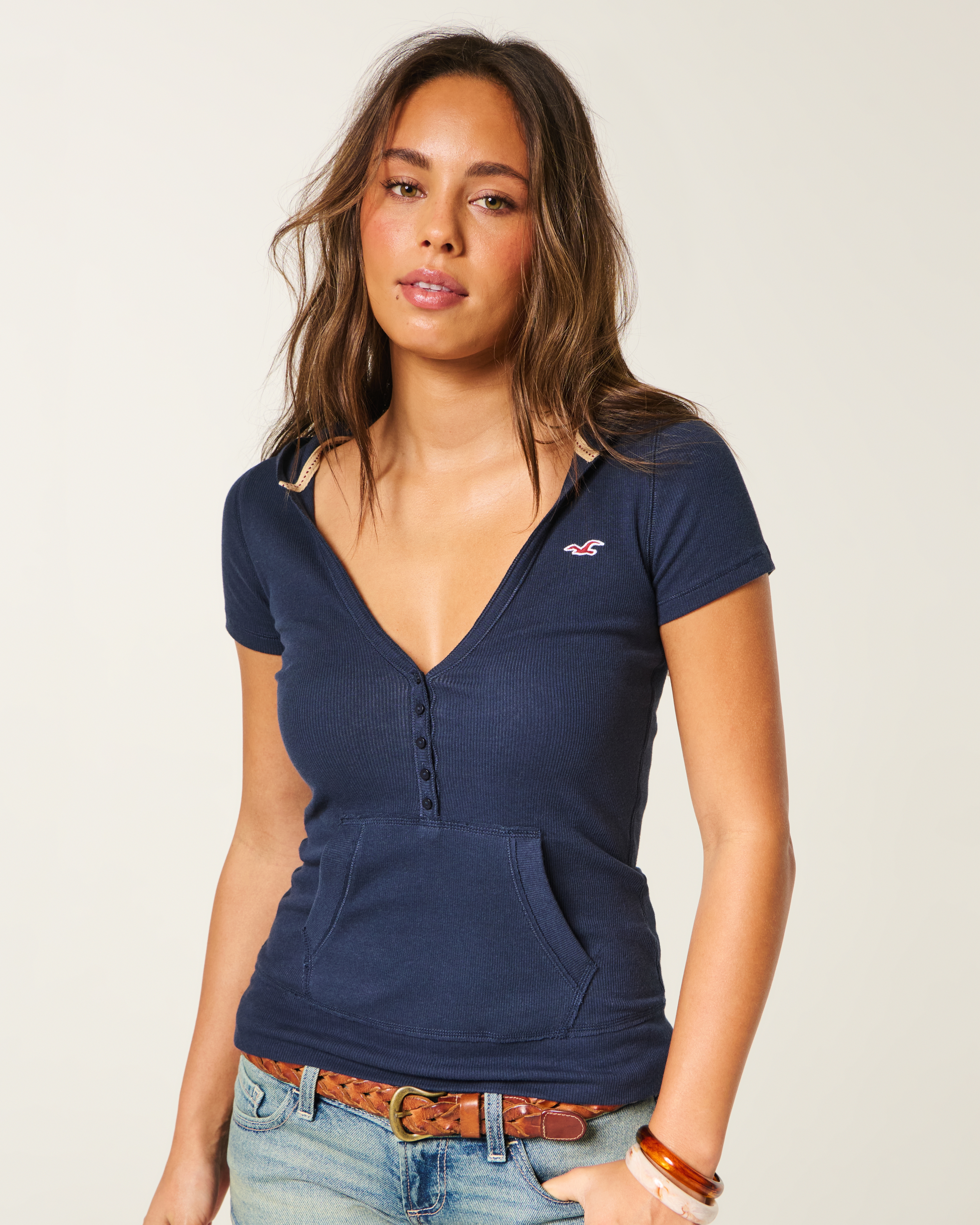 Short-Sleeve Hooded Henley