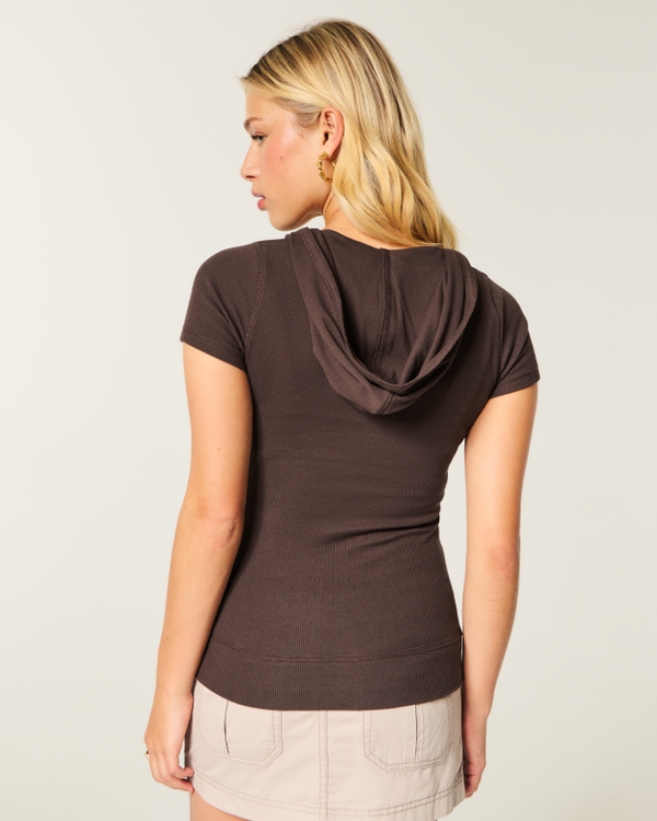Short-Sleeve Hooded Henley, Brown view 2