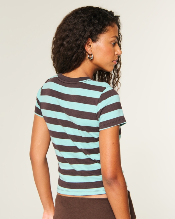 100% Cotton Crew Baby Tee, Turquoise Stripe view 2