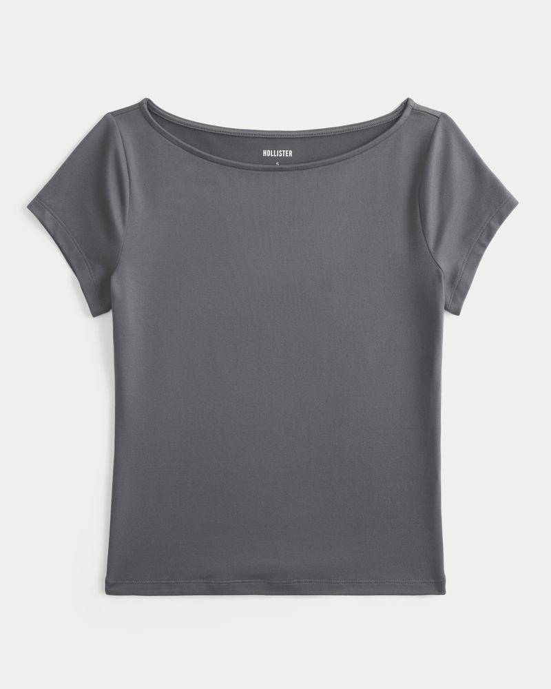 Women's Short-Sleeve Soft Seamless Fabric Slash-Neck T-Shirt