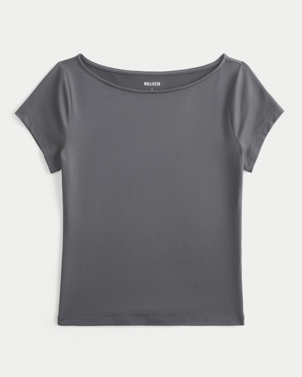Women's Short-Sleeve Soft Seamless Fabric Slash-Neck T-Shirt