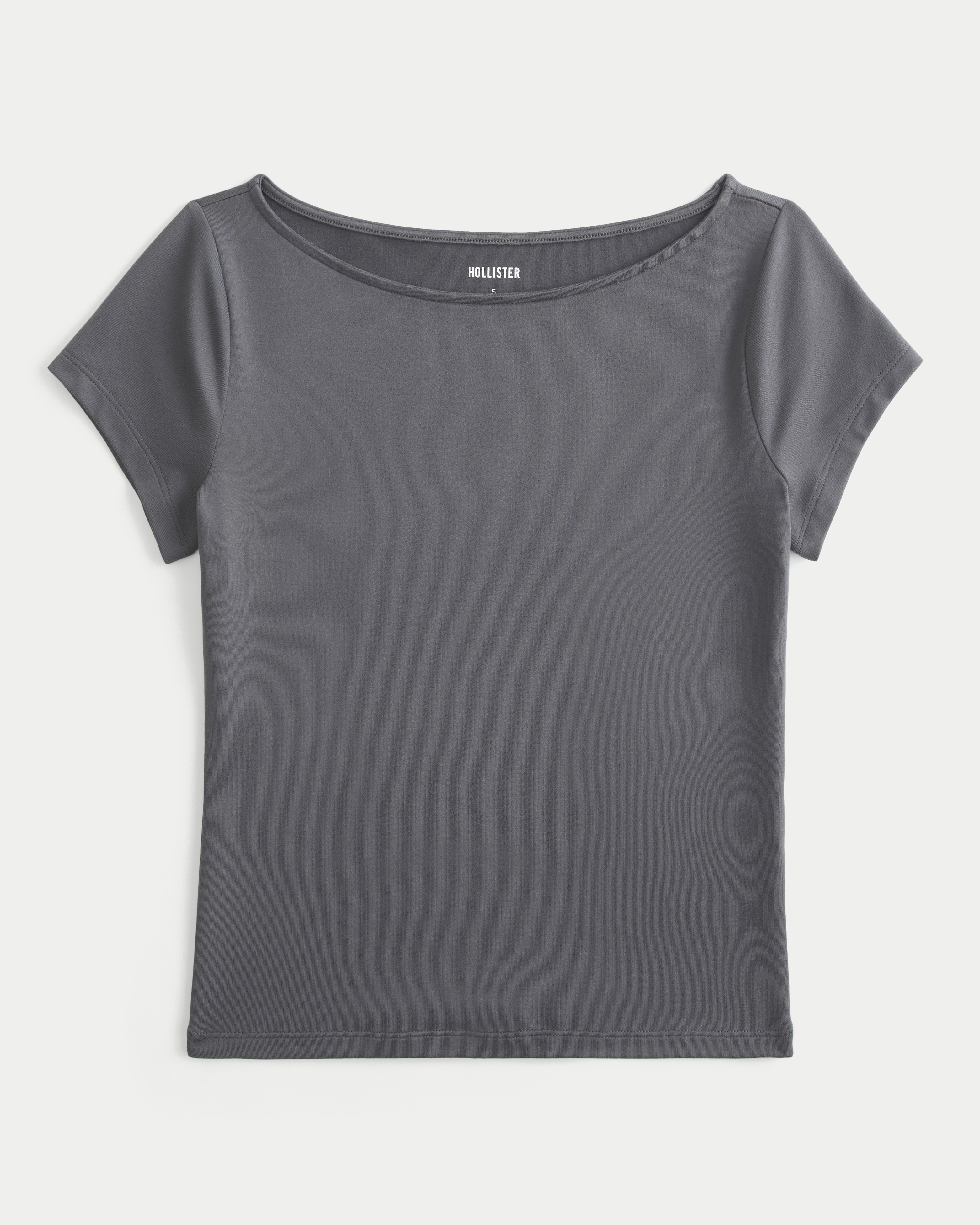 Short-Sleeve Smooth Seamless Fabric Slash-Neck T-Shirt