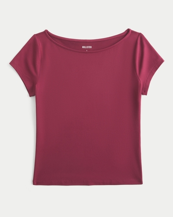 Women's Short-Sleeve Seamless Fabric Slash-Neck T-Shirt | Women's Tops | HollisterCo.com