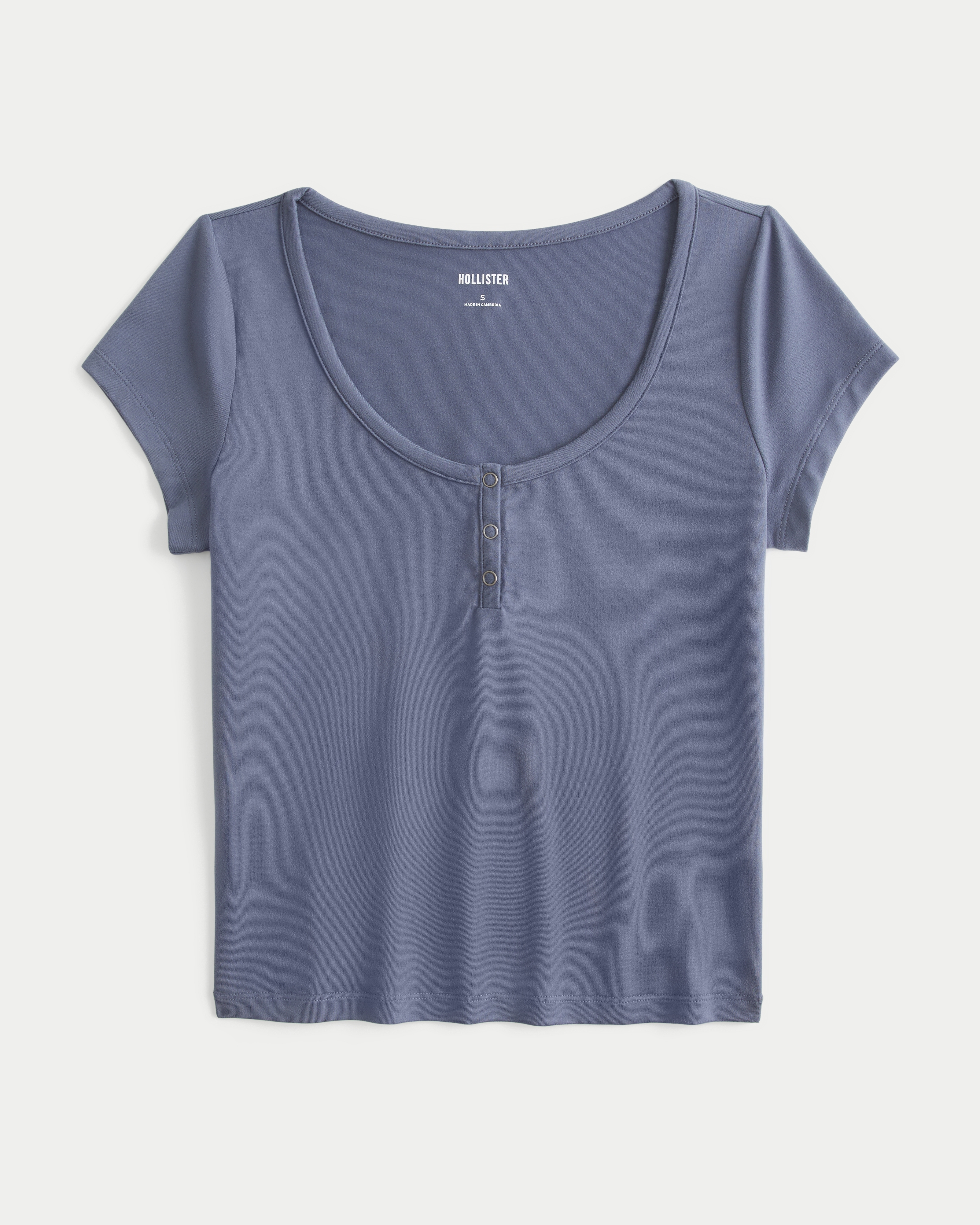 Smooth Seamless Fabric Short-Sleeve Snap Henley
