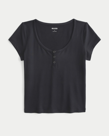 Smooth Seamless Fabric Short-Sleeve Snap Henley