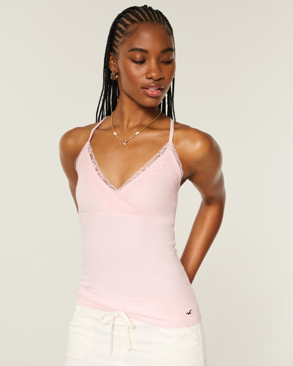 Wrap Lace Trim Layering Cami, Pink view 1