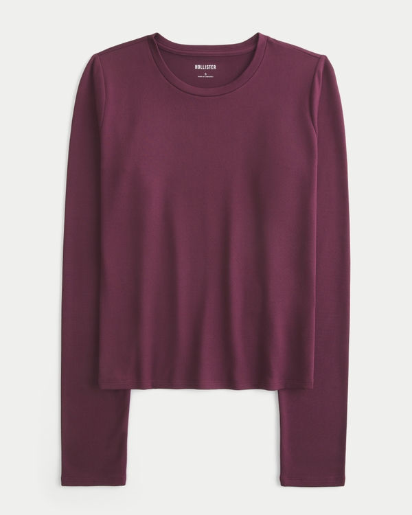 Long-Sleeve Seamless Fabric Crew Baby Tee, Plum view 1