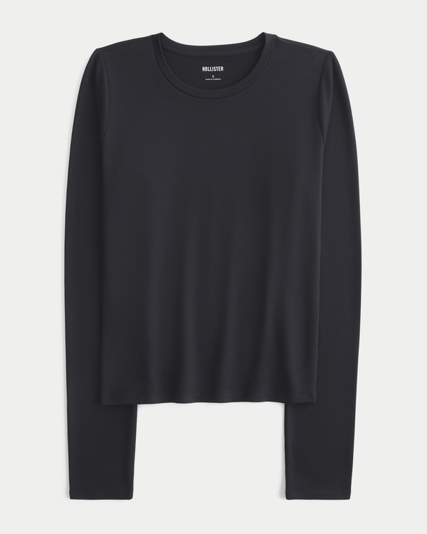 Long-Sleeve Seamless Fabric Crew Baby Tee, Black view 1