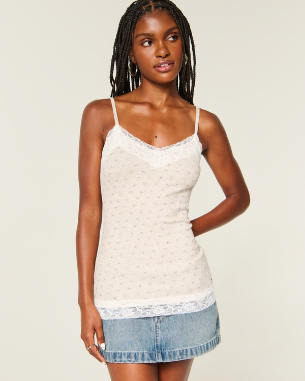 Lace Trim Layering Cami, Grey Pattern view 1